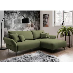 Ecksofa INOSIGN "Amarena L-Form", grün, B:286cm H:96cm T:178cm, 100% Polyester, Sofas, inklusive Armlehnenverstellfunktion, 4x Zierkissen gratis