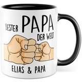 Tasse personalisiert Vater Geschenk, Bester Papa der Welt Name & Name Geschenkidee Vatertag Kaffeetasse mit Spruch Kaffee-Becher eigene Namen personalisierbar Sohn Tochter Geburtstag (Weiß/Schwarz)