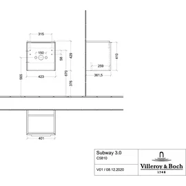 Villeroy & Boch Waschbeckenunterschrank 1 Tür 42,3 x 42,9 x 37,8 cm Cashmere Grey