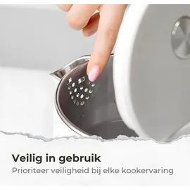 MPM MCZ-120 Wasserkocher 1,5L mit Doppelwand-Design, Temperaturregelung 40-100°C, Edelstahl-Innenbehälter, 2200W, Geräuscharm, Weiß