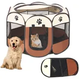 ZOYDP Welpenauslauf Faltbar, 73 x 73 x 43cm Welpenlaufstall für Drinnen, Laufstall Hund Pop-Up, Hundelaufstall für Wohnung, Hundeauslauf für Innen Hasen Katzen, Indoor/Outdoor Reisen Camping braun