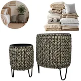 Rattan Blumentopf Scale Classic Grau mit Einsatz 3er Set Dekorative Pflanzkübel