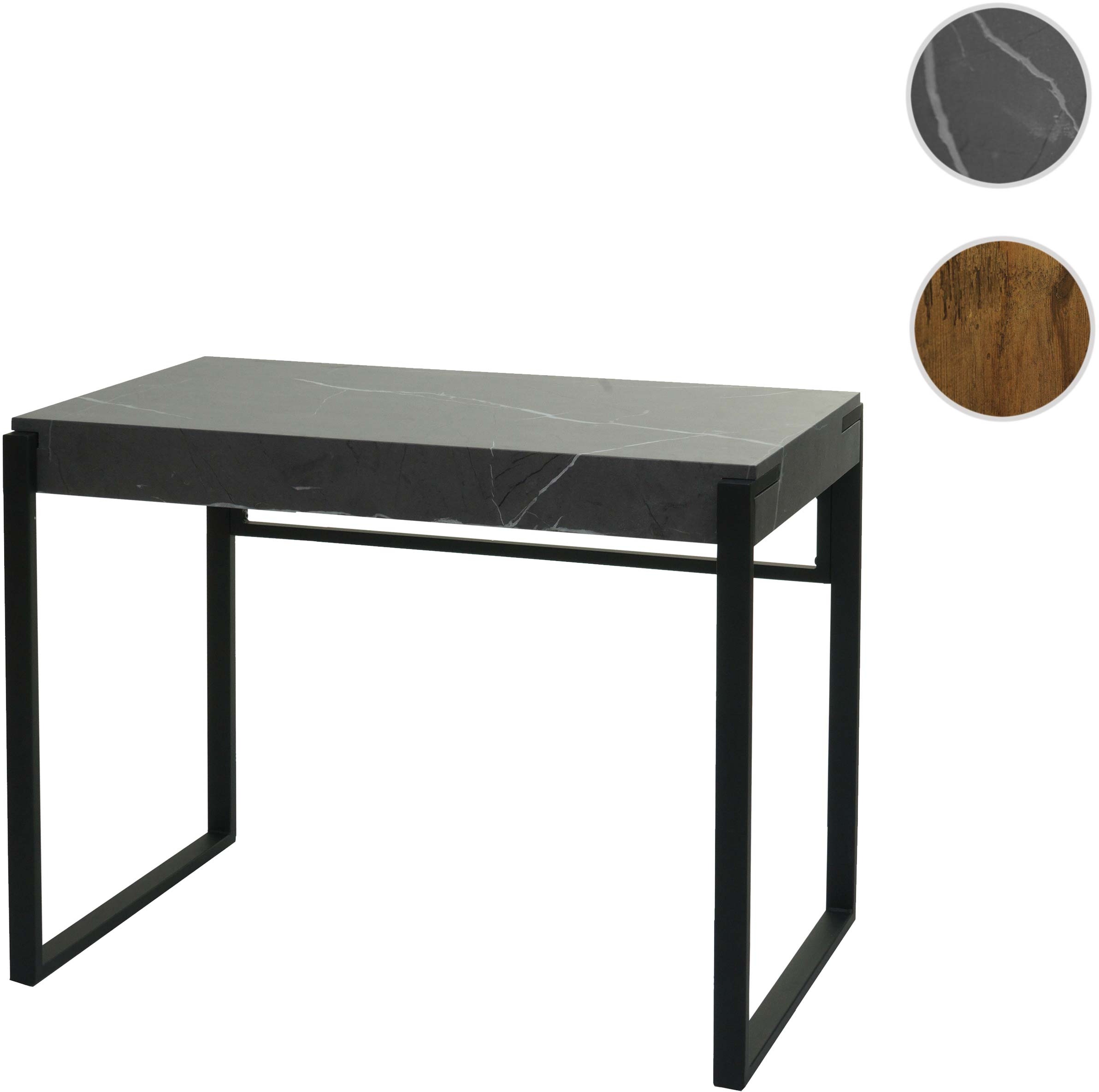 Schreibtisch HWC-L53, Bürotisch Computertisch Arbeitstisch, Metall 100x54cm ~ Marmor-Optik grau