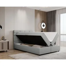 panda möbel Boxspringbett 140x200, mit Bettkasten, Hellgrau, Matratze und Topper, Doppelbett, REVE, Panda Möbel - Hellgrau