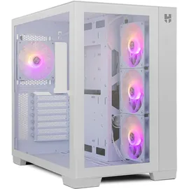NOX XTREME PRODUCTS NXHUMMERASTRAWH Hummer Astra – Micro Mid-Tower, ATX, Front und Seite aus gehärtetem Glas, EASYLINK LED ARGB, 10 Lüfter, große Grafik, USB 3.0, weiß
