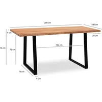 Wohnling Esstisch akazie rechteckig, Trapez-Gestell schwarz, 200,0 x 100,0