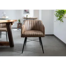 Massivmoebel24 Esszimmerstuhl Iron Label Stuhl Echtleder beige/braun