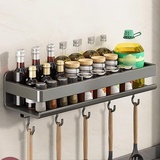 Edumov Gewürzregal Wand, Gewürzregal Ohne Bohren, Küchenregal Wand für Gewürze, Spice Rack (Platz für 20 Gewürze), Gewürzregal Hängend Ohne Bohren mit Haken, Klebebändern, Gewürz Organizer für Küche