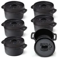 bbq nerd BBQ-Nerd 6er Set Mini Dutch Oven - Kleiner Gusseisentopf mit Deckel 11x5cm für Grill, Feuerstelle, Backofen, Herd - Serviertöpfe Kochtopf Schmortopf Brottopf Bräter Cocotte - Feuerfester Topf