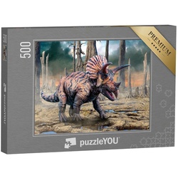 puzzleYOU Puzzle Triceratops aus der Kreidezeit, 3D-Illustration, 500 Puzzleteile, puzzleYOU-Kollektionen Dinosaurier, Tiere aus Fantasy & Urzeit