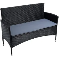 Estexo Gartenbank Rattan Gartenmöbel 2-Sitzer Polyrattan Sitzbank Sitzkissen Schwarz