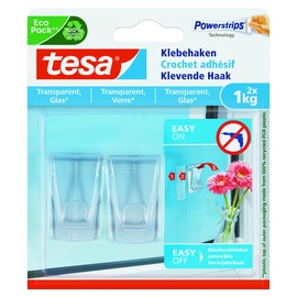 Tesa Klebehaken für transparente Oberflächen und Glas 1 kg) 2,0 x 5,5 cm, 2