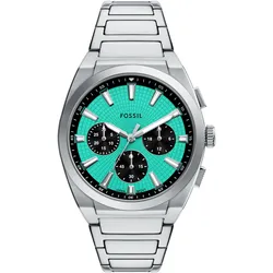 Chronograph FOSSIL "EVERETT", edelstahlfarben, Armbanduhren, Herren, Quarzuhr, Armbanduhr, Herrenuhr, Lederarmband, analog