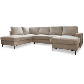 miuform Lofty Lilly - Ecksofa mit Schlaffunktion und Bettkasten Wohnlandschaft U Form, XXL Couch U Form, Big Sofa XXL, Eckcouch mit Schlaffunktion und Bettkasten, Ecksofa Beige