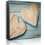 Banjado Großer Schlüsselkasten Metall 30x30cm Schwarz Scharnier Links 50 Haken Beschreibbar Magnetisch Motiv Holz Herzen
