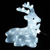 Mojawo Acryl Hirsch mit Rehkitz 60 LEDs kaltweiß Außenbeleuchtung