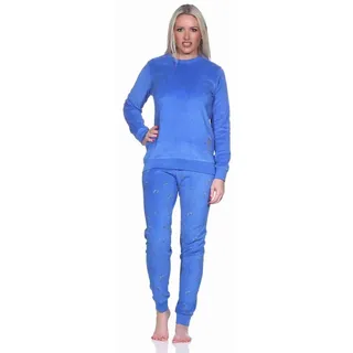 Normann Pyjama Damen Frottee Schlafanzug langarm Pyjama mit Bündchen - auch in Übergrössen blau 36-38