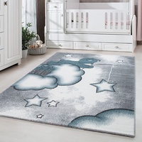 Carpetsale24 Kinderteppich Modern Bär-Design Blau 160 cm Rund - Kurzflor Teppich Kinderzimmer Waschbarer Babyteppich Spielteppich für Junge und Mädchen Extra Weich und Antiallergen Runder Spielteppich