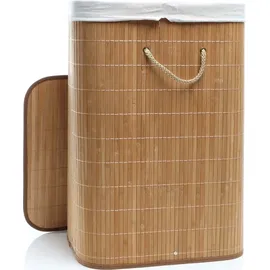 Wiltec 62925 Wäschekorb mit Deckel Bambus faltbare Wäschebox mit Tragegriffen zum Sortieren von Schmutzwäsche