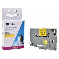 G&G Schriftband RL-B-T611P-BK/YE kompatibel zu Brother TZe-611 (6mm/8m, laminier