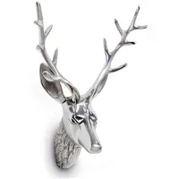 Große Silber Deko Hirschkopf Figur & Geweih - Weihnachten Wildfigur 30 cm