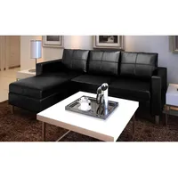 Festnight Kunstleder 3-Sitzer Ecksofa | Lounge Sofa L-Form | Polstersofa mit 3 Sitzpolster und Rückenkissen | Wohnzimmersofa Bettsofa Schlafsofa Schwarz