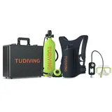 TUDIVING-2L Tauchflasche Unterwasser mit 25-30 Minuten Atmen, Tragbare Tauchflasche, Schnorchelset zum Gerätetauchen (S700Plus A4 Green DE)