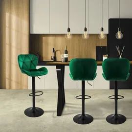 ML-Design Barhocker 4er Set, aus Samt, Grün, Gepolsterter Barstuhl mit Rückenlehne und Fußstütze, Tresenhocker höhenverstellbar 59-79 cm, 360° drehbar, Bistrohocker Hocker Drehstuhl Barstühle