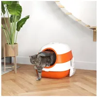 PawHut Katzentoilette mit Deckel, zusammenklappbares Katzenklo inkl. Deodorant, Bodengitter und Streuschaufel, geräumig für Katzen, Weiß+Orange, 52 x 41 x 38 cm