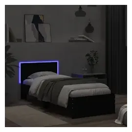 vidaXL Bettgestell mit Kopfteil und LED-Leuchten Schwarz 90x200 cm