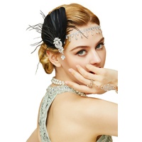BABEYOND 1920s Stirnband Damen Gatsby Kostüm Accessoires 20er Jahre Flapper Feder Haarband (Schwarz)