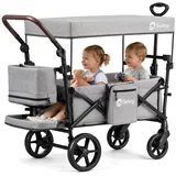 Sekey Bollerwagen Faltbar mit Dach, Kinder Bollerwagen mit XXL-Rädern (24/20 cm), Komfort für 1–2 Kinder – Federung, Kugellager & Zieh-/Schiebgriff grau|schwarz