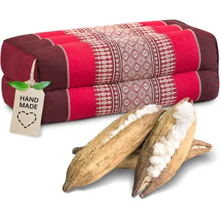 Livasia Block Yogakissen eckig - 17x34x12cm - Meditationskissen mit Kapok, Stützkissen Bolster rechteckig, Yoga Pilates Zubehör Nackenkissen, Thaikissen fest handgefertigt (Rubinrot)