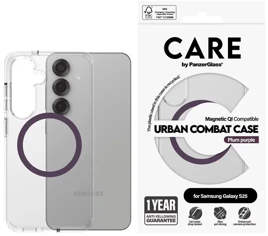 Flagship Case Transparent Urban Combat w. Plum Purple QI Compatible Samsung Galaxy S25