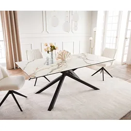 DeLife Esstisch Edge 200x100 Keramik Calacatta Luxe Weiß-Gold-Grau Kreuzgestell Rechteck Schwarz, Esstische