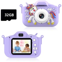 Kinderkamera, 1080P HD Digitalkamera Kinder, 2,0 Zoll Bildschirm Doppelobjektivkamera mit 32GB SD-Karte Selfie Kinder Kamera für 3-12 Jahre Jungen Mädchen Spielzeug Weihnachten Geburtstag Geschenke