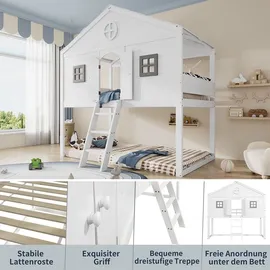 XDOVET Hausbett mit Treppe 90 x 200 cm grau
