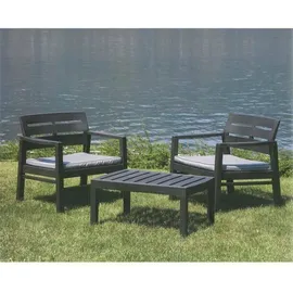 Dmora Outdoor-Lounge-Set Benevento, Gartengarnitur mit 2 Sesseln und 1 Couchtisch, Innen- und Außensitzgruppe mit Kissen, 100 % Italy, Anthrazit - Schwarz