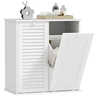 Homcom Wäscheschrank, Weiß Holz, 70x73x38 cm Badezimmer Badezimmerschränke, Midischränke