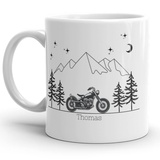 Kaffee Becher für Motorradfahrer aus Keramik/Emaille, personalisierte Tasse Motorrad, Biker Tasse mit Motorrad Motiv und Namen (Keramik Tasse)