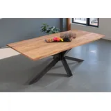 Esstisch Baumkante Akazie massiv eichenfarben 120 x 80 Spider-Gestell schwarz DEREK - Naturbelassen