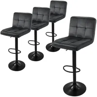 ML-Design Barhocker 4er Set, Bezug aus Samt, Grau, Gepolsterter Barstuhl mit Rückenlehne und Fußstütze, Tresenhocker höhenverstellbar 63-83cm, 360° Drehbar