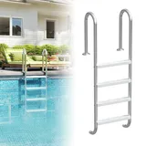 Froadp Edelstahl Poolleiter mit 4 Rutschfesten Stufen,Pooltreppe 157 x 54 x 26.5 cm,Schwimmbadleiter bis 150 kg Belastbar, Einstiegsleiter für Pool und Schwimmbecken,Silber