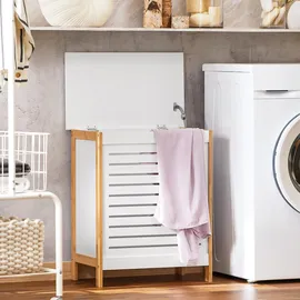 SoBuy Wäschekorb Wäschebox Wäschesammler Wäschetonne mit Deckel Weiß+Natur