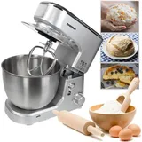 Syntrox Germany Wezen Küchenmaschine 5,0 l – 1000 Watt Knetmaschine, Rührmaschine, Spiralkneter mit Zubehör (Silber) - Silber/Schwarz/Creme/Rot