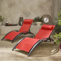 Sweeek 2er Set Sonnenliegen aus Aluminium - Koralle -