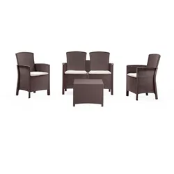 Dmora Lounge-Set für den Außenbereich Urano, Gartenmöbel-Set mit Kissen, Sitzbereich für den Innenbereich in Rattan-Optik, 100 % Made in Italy, Braun