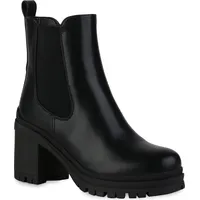 VAN HILL Damen Chelsea Boots Stiefeletten Plateau Vorne Profil-Sohle Schuhe 839435, Farbe: Schwarz, 40 - Schwarz