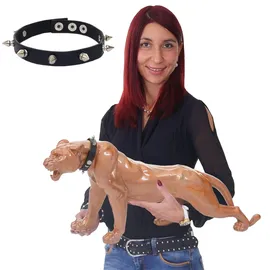 MCW Deko Figur Panther 59cm, Polyresin Skulptur Leopard, In-/Outdoor ~ antik hochglanz mit Halsband