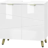 EUGAD Waschbeckenunterschrank, Unterschrank, Waschtischunterschrank, Badezimmerschrank, Badschrank, weiß Hochglanz, mit 2 Türen, Beinen, verstellbare Ablage, freistehend, 60x60x30 cm